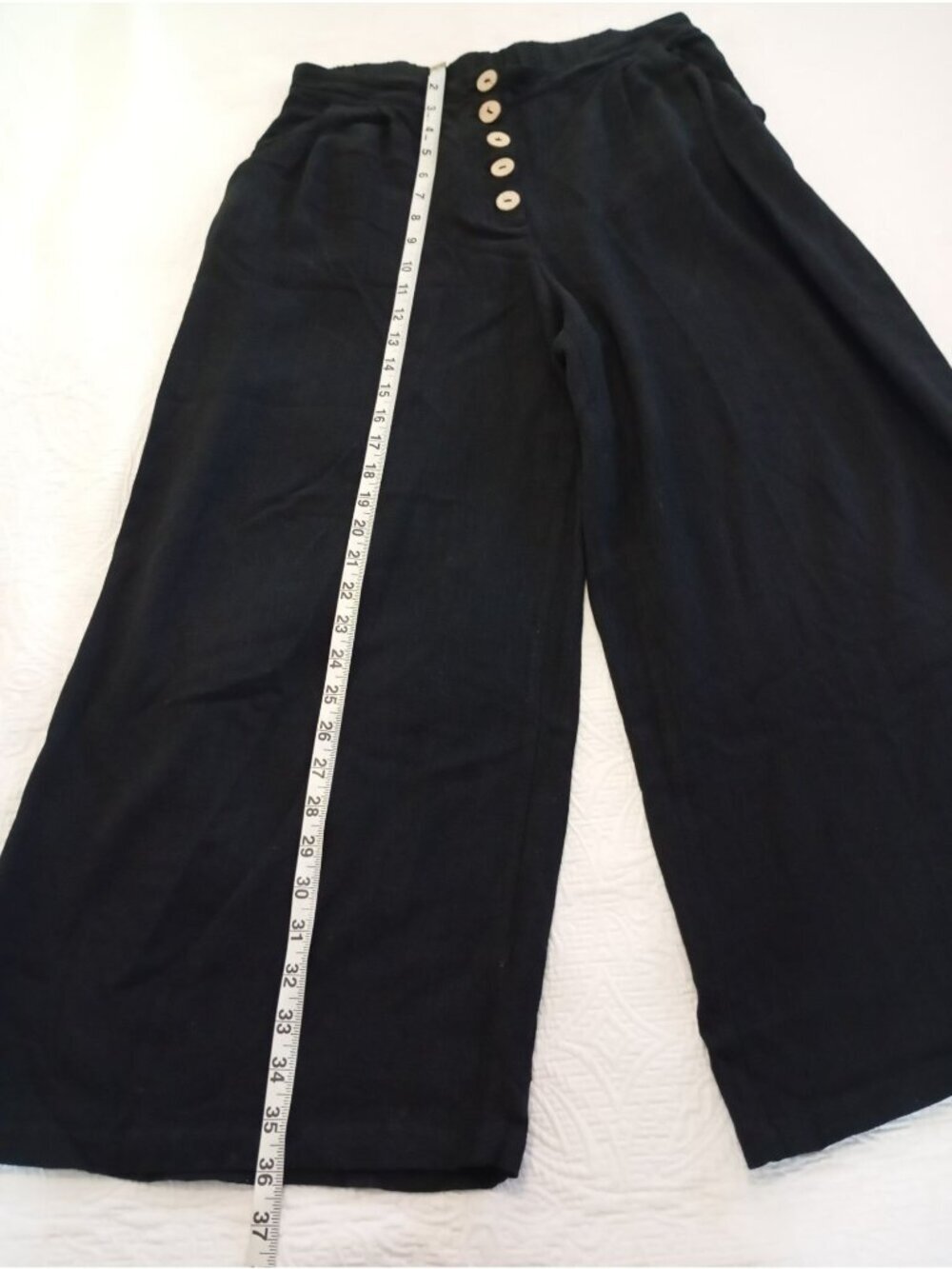 Elodie Wide-Leg Black Linen Blend Pants Button Detailing Pockets Womens Medium - Picture 11 of 12